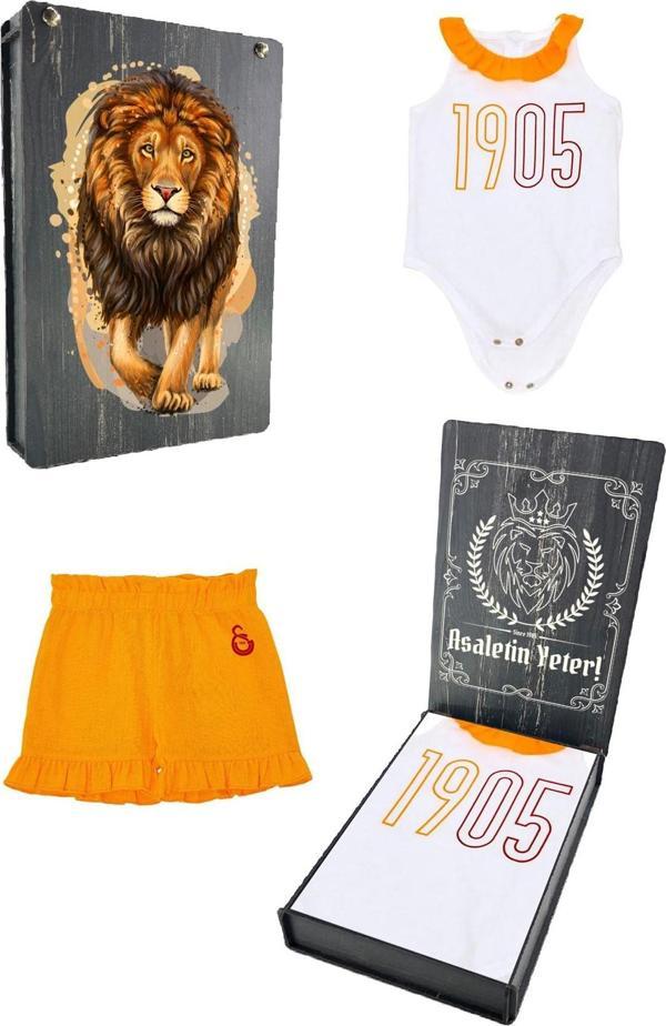 Galatasaray Orijinal Lisanslı Bebek Zıbın Etek 2'li Set Hediyelik Ahşap Kutulu - Image 1