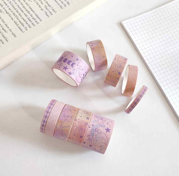 Vintage Washi Tape Bant Baskılı Yapışkanlı Maskeleme Kağıdı, Desenli bant 10 lu - Çiçek Gül - Image 1