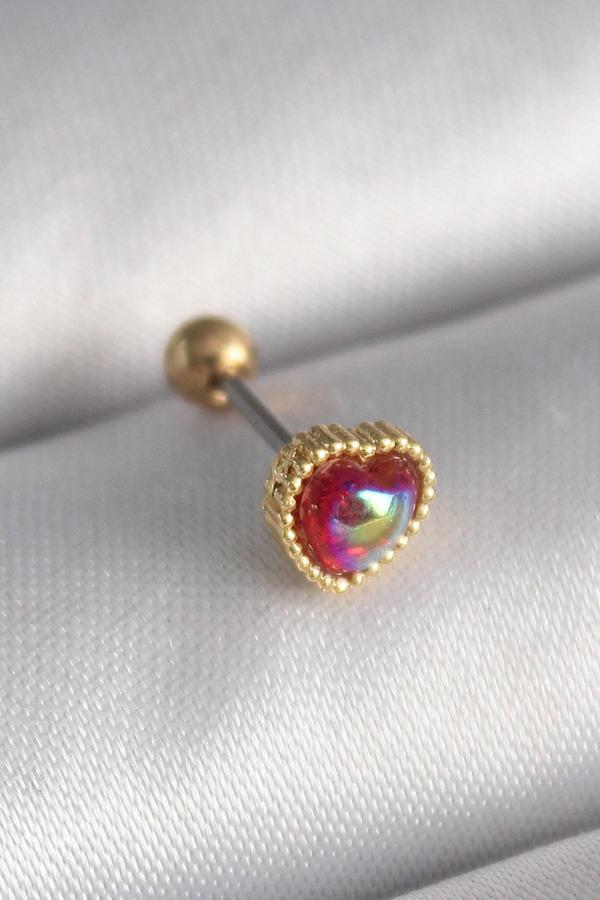 Gold Renk Kırmızı Mineli Kalp Tragus Piercing - EBJ241123W29417 - Image 1