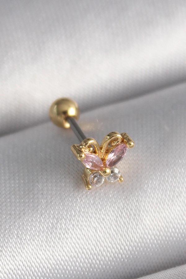 Gold Renk Pembe Zirkon Taşlı Kelebek Tragus Piercing - EBJ241123W29391 - Image 1
