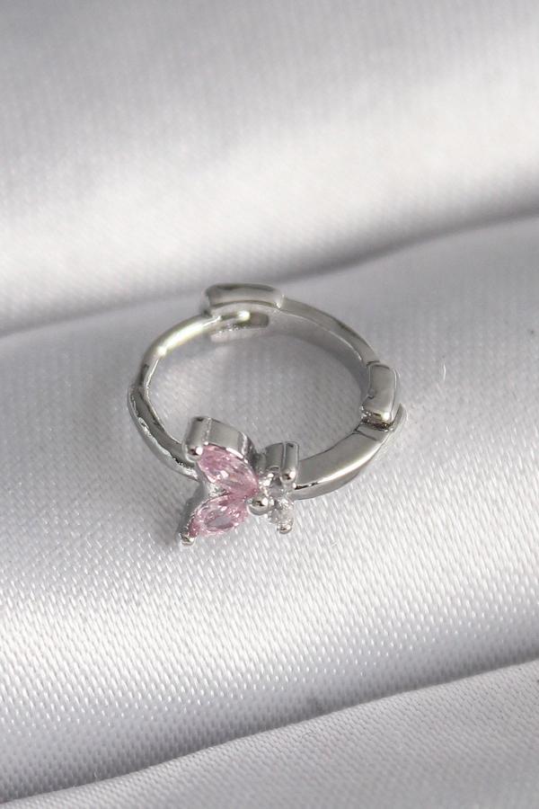 Gümüş Renk Pembe Zirkon Taşlı Kelebek Model Tragus Piercing - EBJ241123W29482 - Image 1