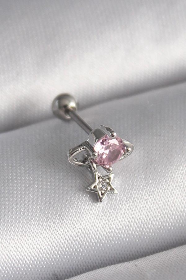 Gümüş Renk Pembe Zirkon Taşlı Sallantı Yıldız Detay Tragus Piercing - EBJ241123W29388 - Image 1