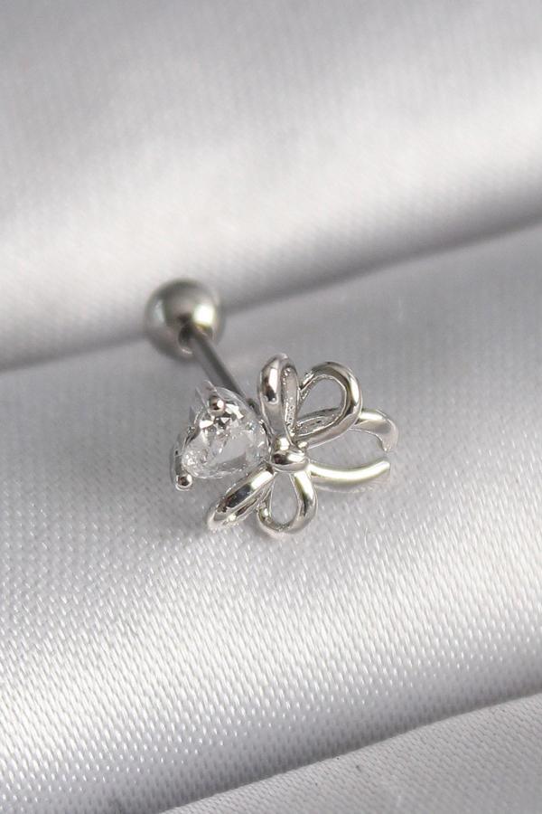 Gümüş Renk Zirkon Taş Detay Kurdele Model Tragus Piercing - EBJ241123W29440 - Image 1