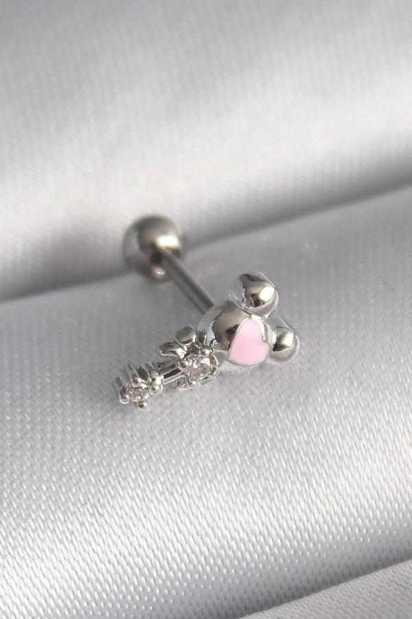 Gümüş Renk Zirkon Taş Detay Pembe Kalp İşleme Tragus Piercing - EBJ241123W29432 - Image 1