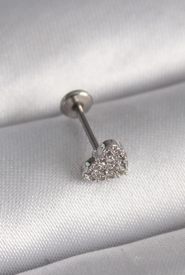 Gümüş Renk Zirkon Taşlı Kalp Model Tragus Piercing - EBJ241123W29498 - Image 1