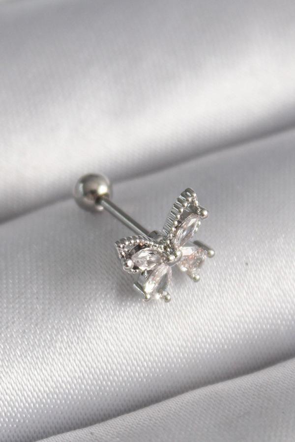 Gümüş Renk Zirkon Taşlı Kelebek Tragus Piercing - EBJ241123W29384 - Image 1