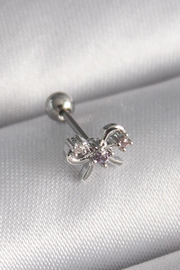 Gümüş Renk Zirkon Taşlı Kurdele Tragus Piercing - EBJ241123W29416 - Image 1