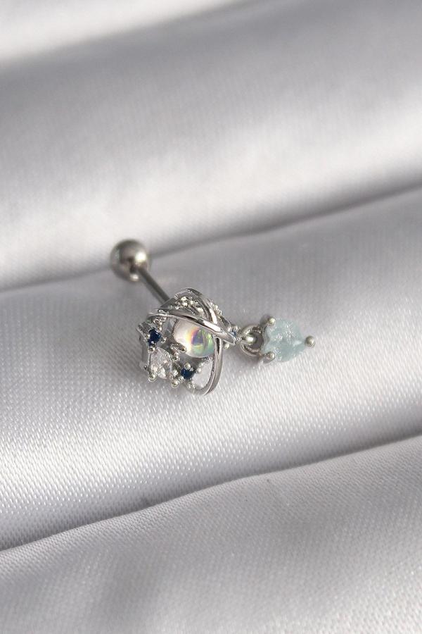 Gümüş Renk Zirkon Taşlı Sallantı Kalp Detay Tragus Piercing - EBJ241123W29512 - Image 1