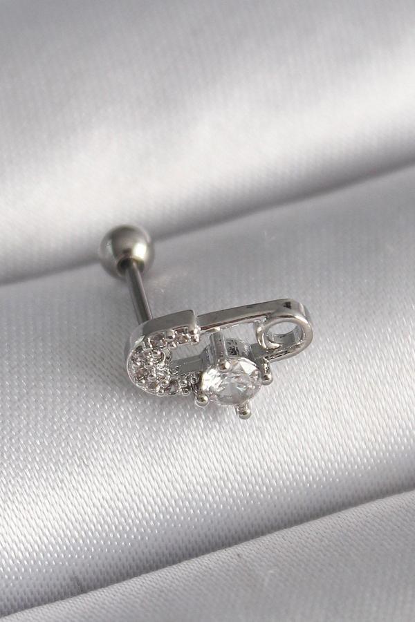 Gümüş Renk Zirkon Taşlı Toplu İğne Tragus Piercing - EBJ241123W29426 - Image 1