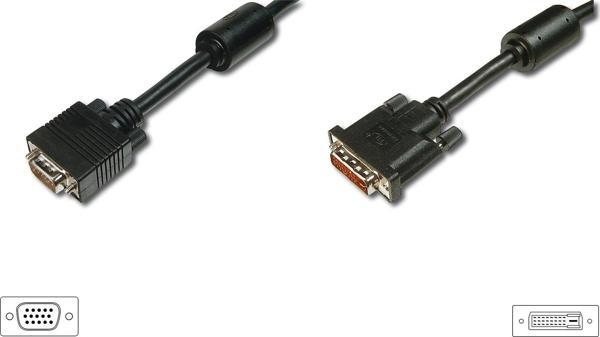 DVI - VGA Bağlantı Kablosu, DVI-I (24+5) Erkek &lt;==&gt; VGA (HD15) Erkek, DVI-I dual link, 2 metre, UL, siyah renk - Image 1