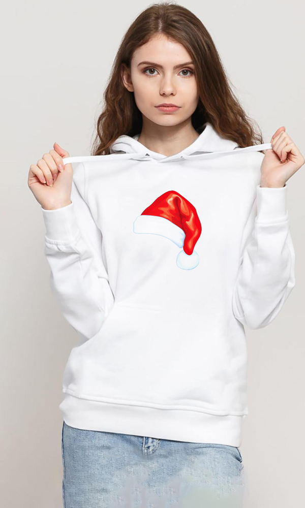 Watercolor Christmas Hat Beyaz Kadın 3ip Kapşonlu Sweatshirt - Image 1