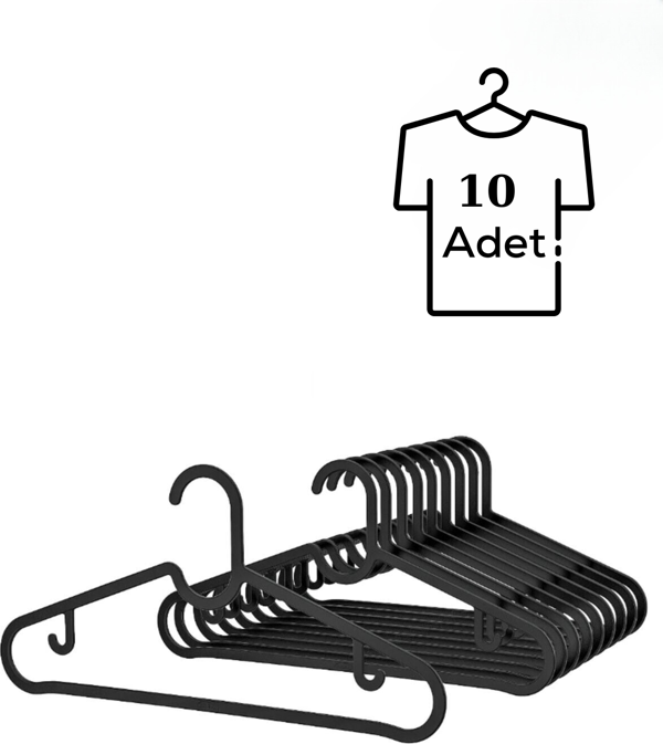Mithra Life 10 Adet Plastik Siyah Elbise Gömlek Pantolon Askısı MIT1128 - Image 1