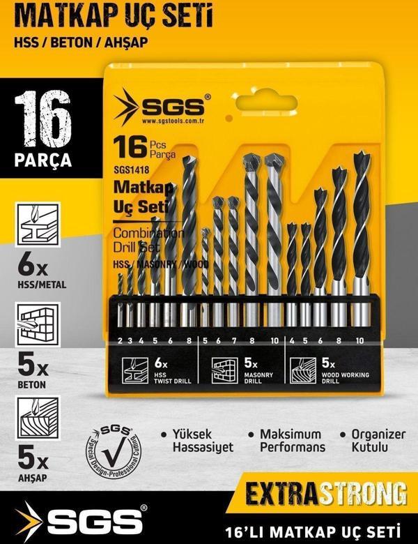 Sgs 1418 16 Parça Ahşap Metal Beton Matkap Ucu Seti - Image 1