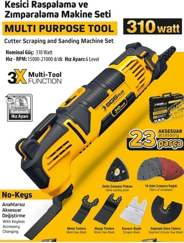 Sgs Kesici Raspalama Zımparalama Makine Seti 310 Watt 23 Parça - Metal Ahşap Kazıyıcı Kesici - Image 1