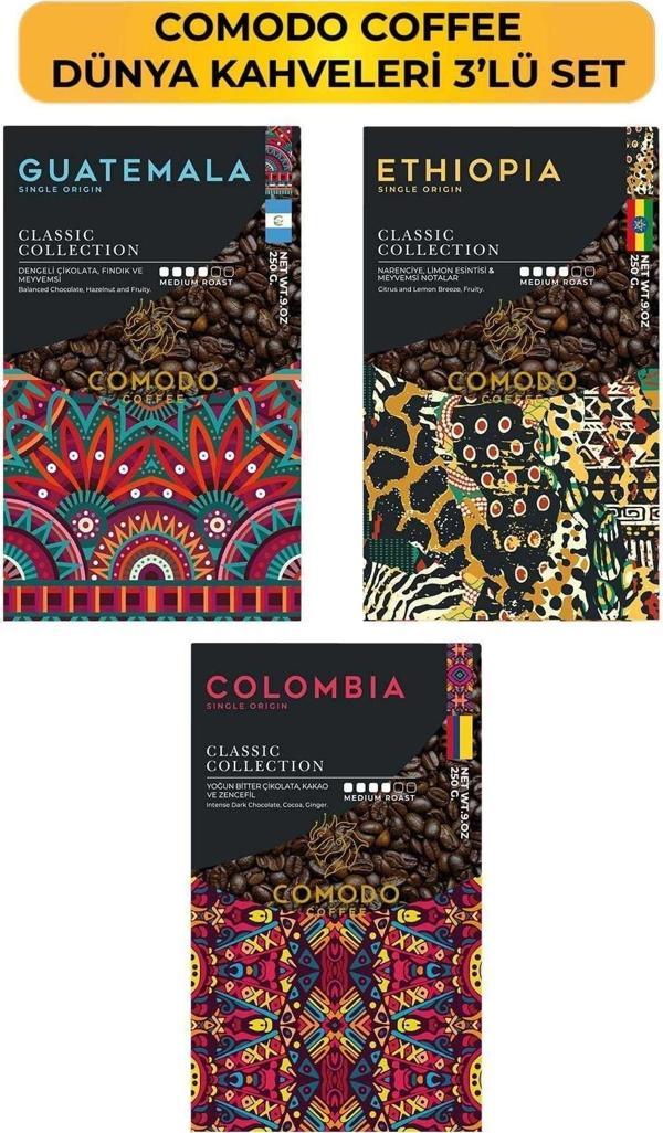 Comodo Coffee Dünya Kahveleri Tanışma Seti 3'Lü Çekirdek - Filtre Kahve 3x 250 Gr - Image 1
