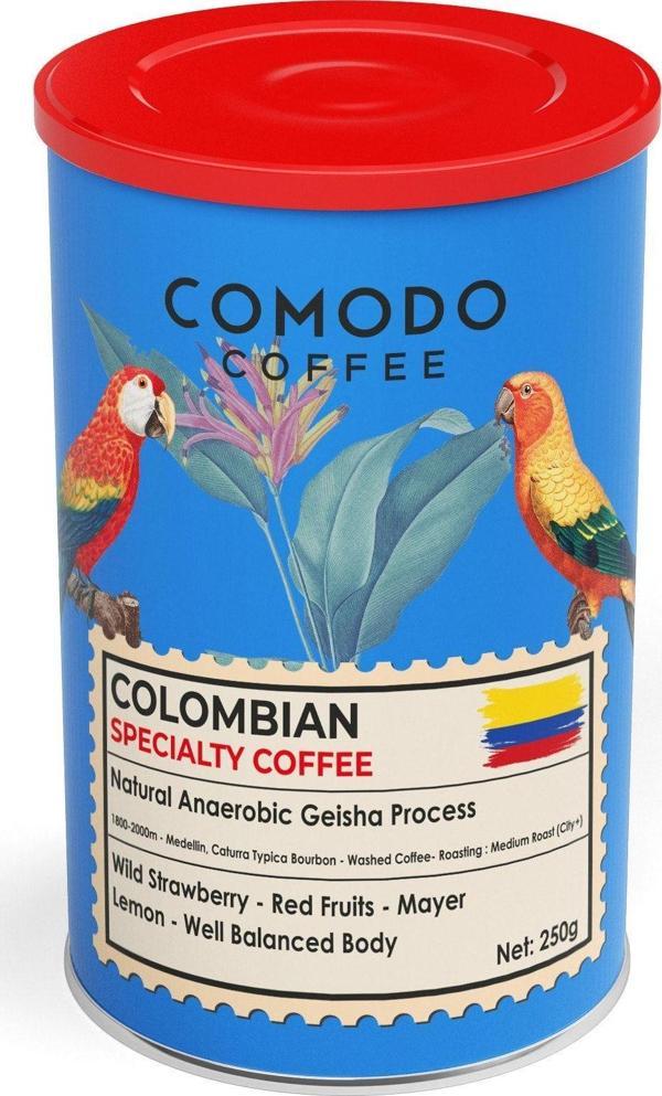 Comodo Coffee Organic Specialty Colombia Geisha Process Natural Çekirdek Filtre Kahve Metal Teneke Kutu 200 Gr - Image 1