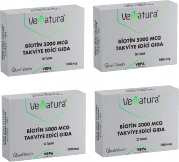 VeNatura Biotin 5000 Mcg Takviye Edici Gıda 30 Tablet X4 Adet - Image 1