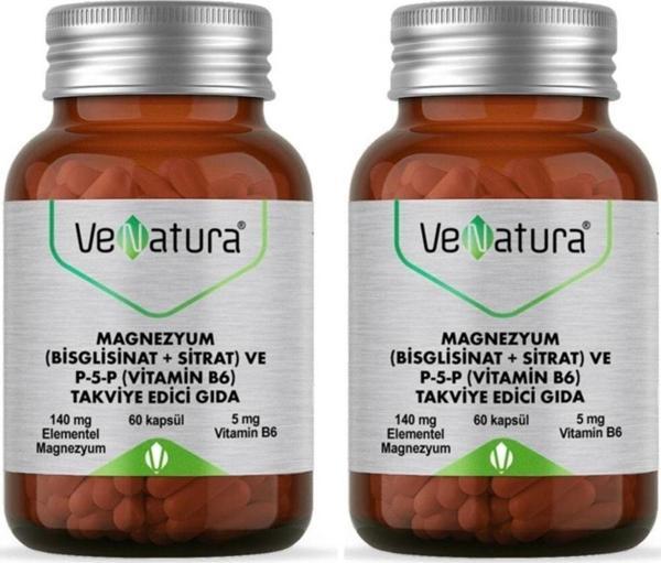 VeNatura Magnezyum (Bisglisinat+Sitrat) Ve P5P (Vitamin B6) 120 Kapsül - Image 1