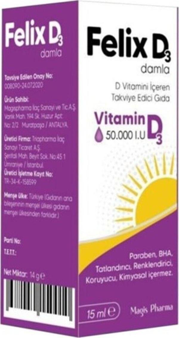 Felix D3 Vitamin D3 50.000 Iu 15 Ml Damla - Image 1