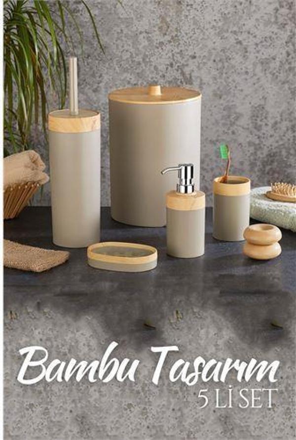 ModaCar 5 li Banyo Seti Bambu Design LATTE - Image 1