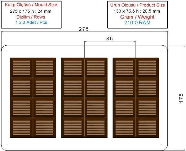 ORİJİNAL POLİKARBON DUBAİ ÇİKOLATA KALIBI 3 LÜ (210 GR) - Image 1