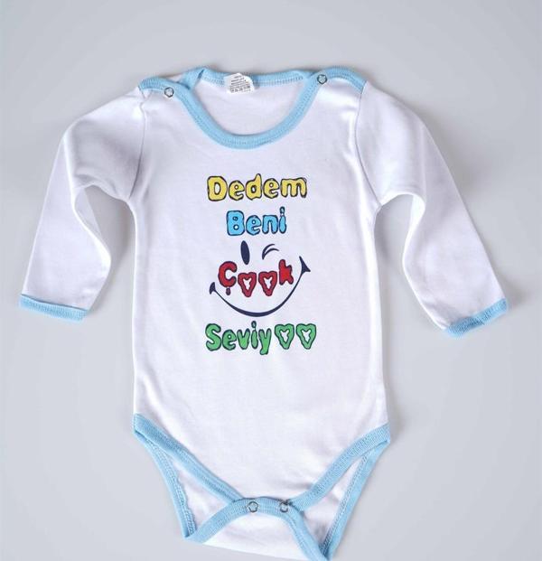 YENİ SEZON DEDEM BENİ ÇOK SEVİYO YAZILI BEBEK ÇOCUK UZUN KOL PAMUK BADY ZIBIN - Image 1