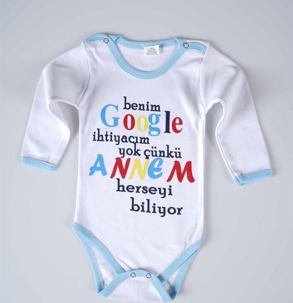 YENİ SEZON GOOGLE ANNEM YAZILI BEBEK ÇOCUK UZUN KOL PAMUK BADY ZIBIN - Image 1