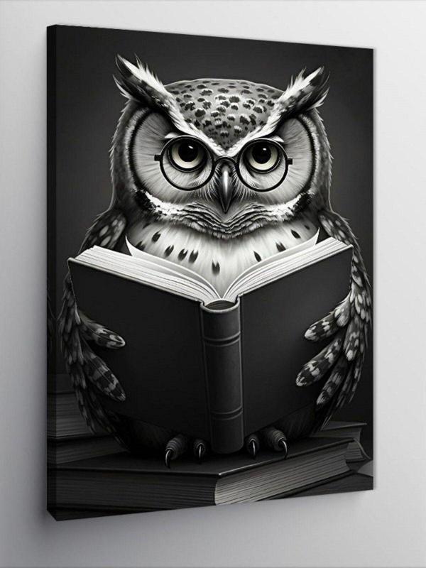 Tablomega Kanvas Tablo Kitap Okuyan Baykuş - Image 1