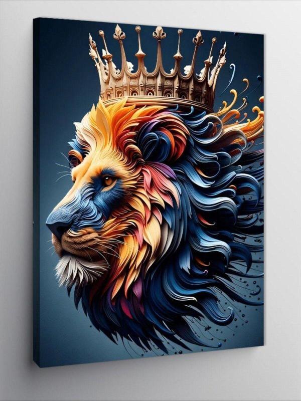 Tablomega Kanvas Tablo Taçlı Aslan - Image 1
