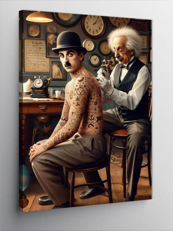 Tablomega Kanvas Tablo Dövmeci Einstein Ve Chaplin - Image 1