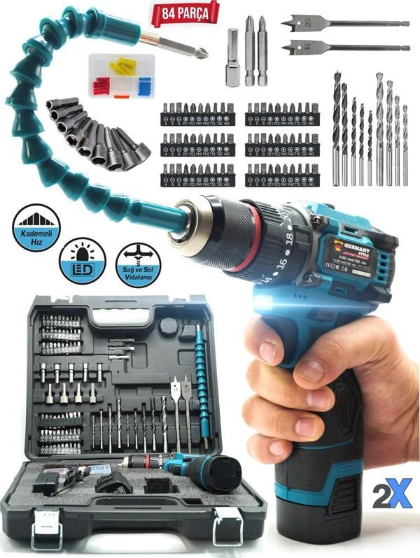 Germany Style Alman MS-84 Pro-Es Kömürsüz Darbeli 84 Parça Matkap Akülü Vidalama - Image 1