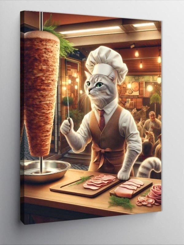 Tablomega Kanvas Tablo Döner Ustası Kedi - Image 1
