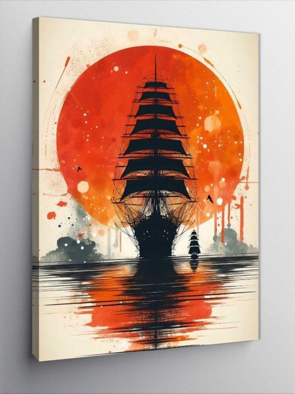 Tablomega Kanvas Tablo Kırmızı Ay Ve Gemi - Image 1
