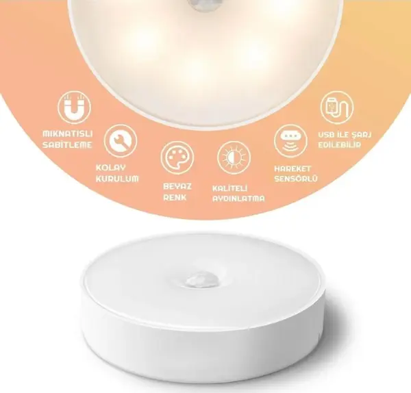 UniChrome 8 Ledli Gün Işığı Sarı Renk Hareket Sensörlü Usb Şarjlı Led Işık Lamba - Image 1
