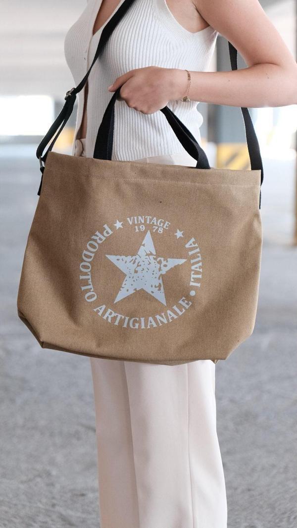 Vudigo Kanvas Çanta Omuz Askılı Vintage Tote Bag - Image 1