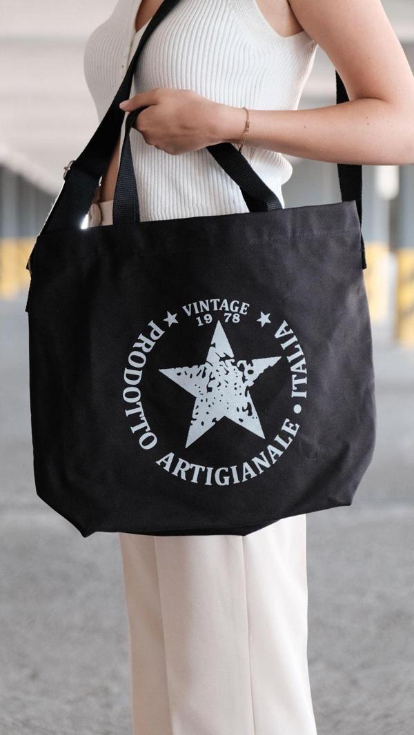 Vudigo Kanvas Çanta Omuz Askılı Vintage Tote Bag - Image 1