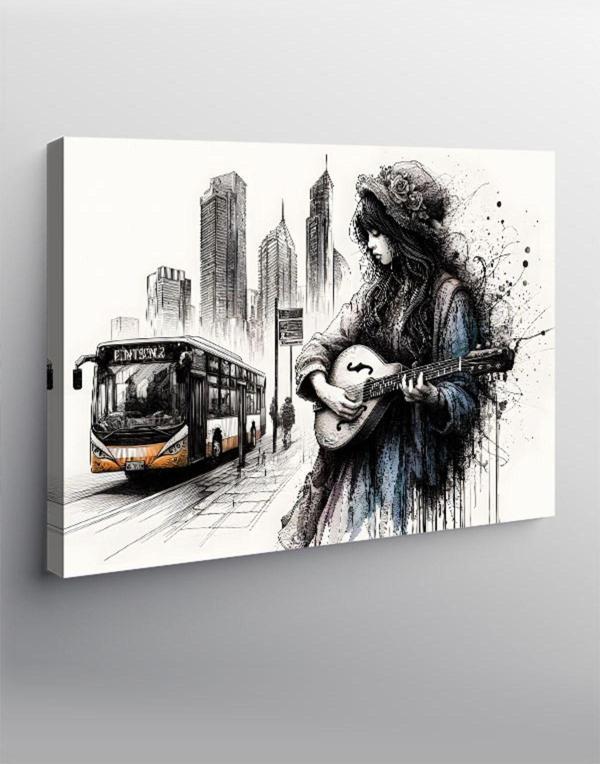 Tablomega Kanvas Tablo Sokakta Gitar Çalan Kız - Image 1