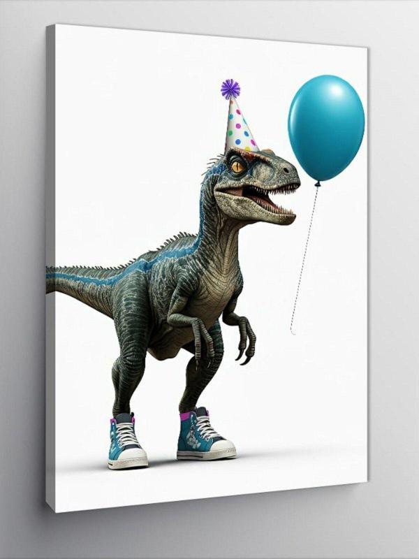 Tablomega Kanvas Tablo Parti Şapkalı Dinozor - Image 1