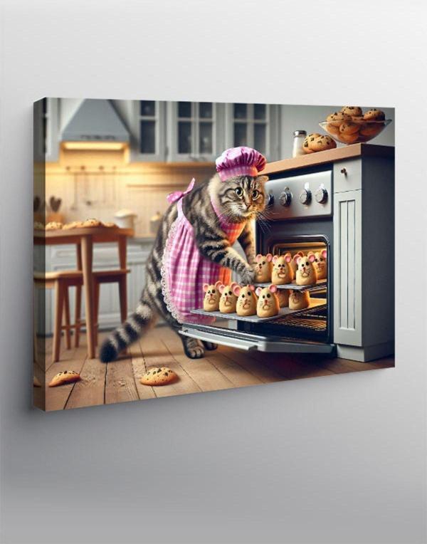 Tablomega Kanvas Tablo Fırında Kurabiye Yapan Kedi - Image 1