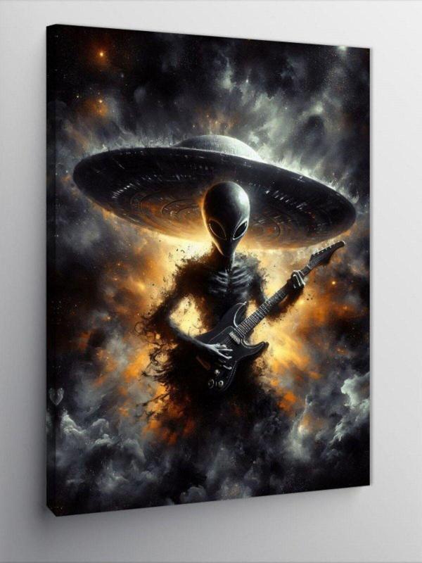 Tablomega Kanvas Tablo Elektro Gitar Çalan Uzaylı - Image 1