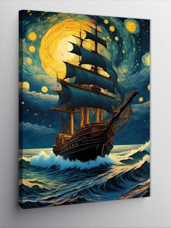 Tablomega Kanvas Tablo Van Gogh Tarzında Yelkenli Gemi - Image 1