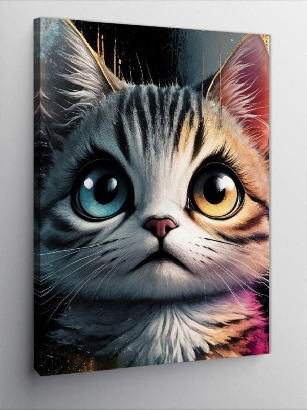 Tablomega Kanvas Tablo Renkli Gözlü Kedi - Image 1