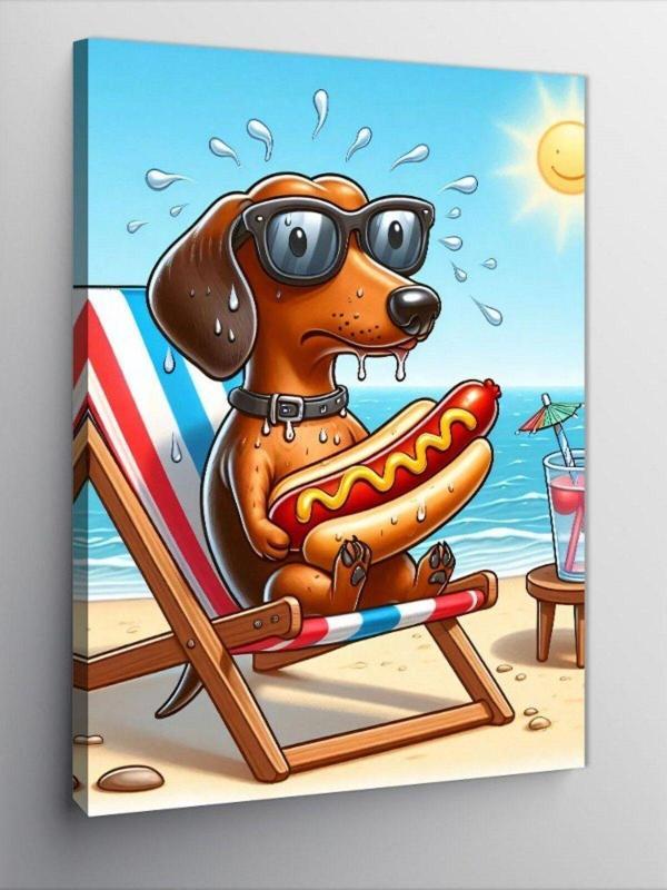 Tablomega Kanvas Tablo Hotdog Yiyen Sevimli Köpek - Image 1