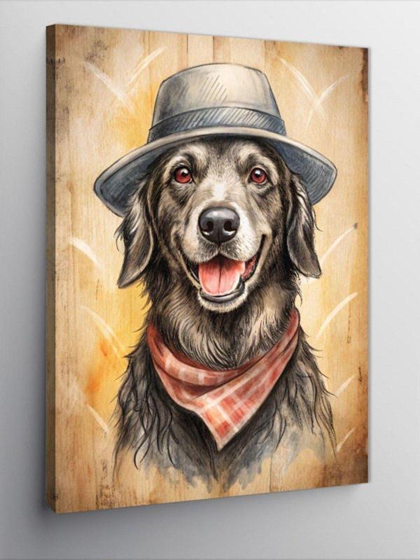 Tablomega Kanvas Tablo Şapkalı Sevimli Köpek - Image 1