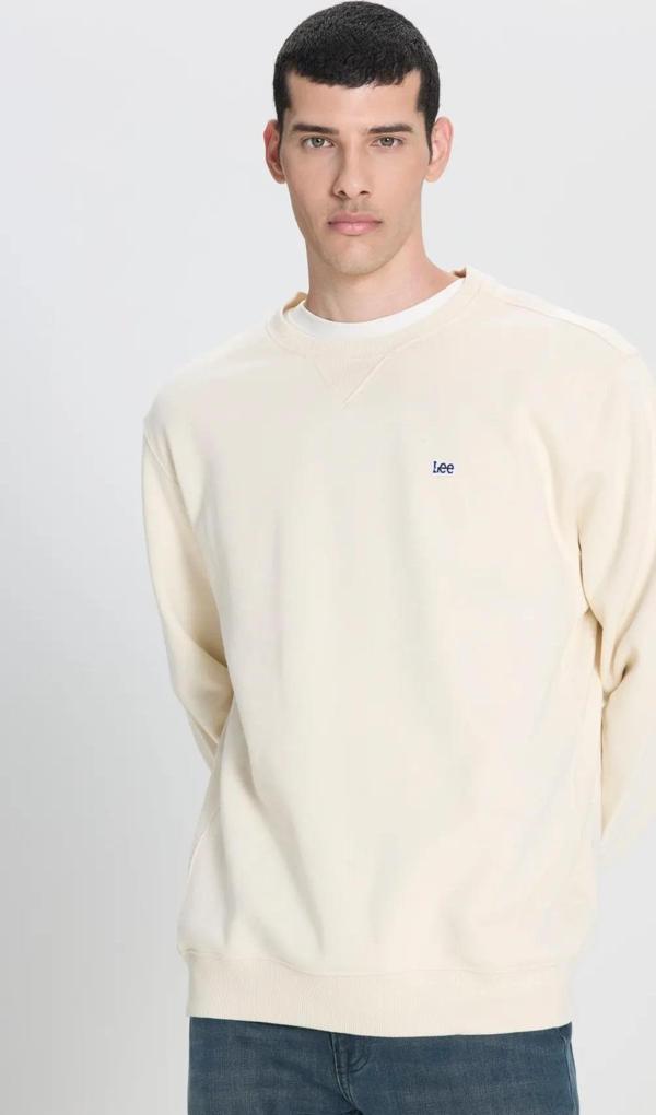 Lee Regular Fit Normal Kesim %100 Pamuk Bisiklet Yaka Şardonlu Kırık Beyaz Sweatshirt - Image 1