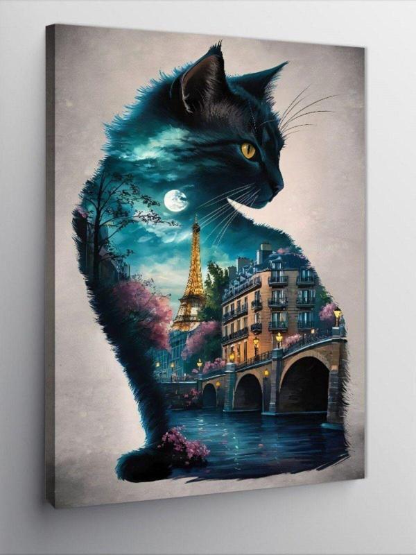 Tablomega Kanvas Tablo Paris Ve Siyah Kedi - Image 1