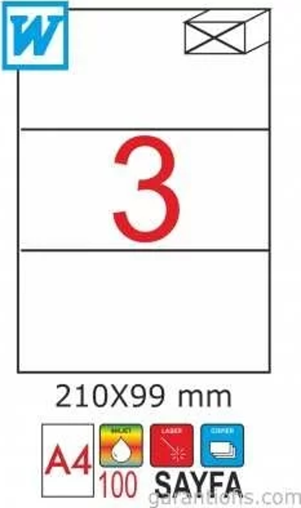 GoldMoon 2003 Laser A4 Sayfa Etiketi 210x99mm (100 lü Paket) - Image 1