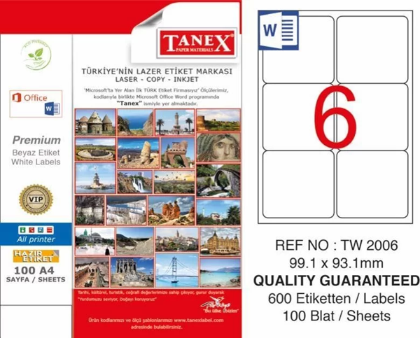 Tanex TW-2006 Laser Etiketi (99,1 x 93,1 mm) - Image 1