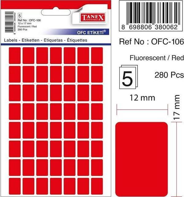 TANEX OFC-106 FLORESAN ETİKET KIRMIZI POŞET - Image 1