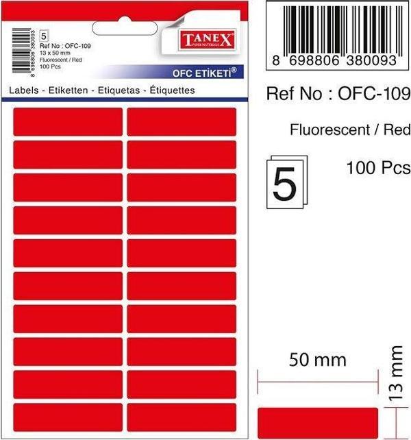 TANEX OFC-109 FLORESAN ETİKET KIRMIZI POŞET - Image 1
